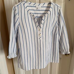 J. Jill Womens Gauze Pullover Top Blue White Stripe Size XS NWOT